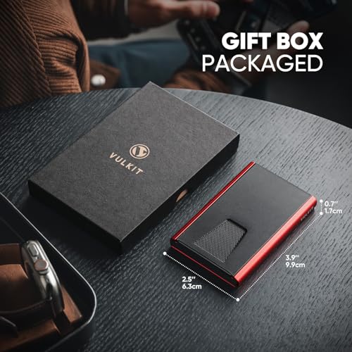 Image of VULKIT Credit Card Holder for Men, Aluminum POP UP RFID Blocking Card Case, Red
