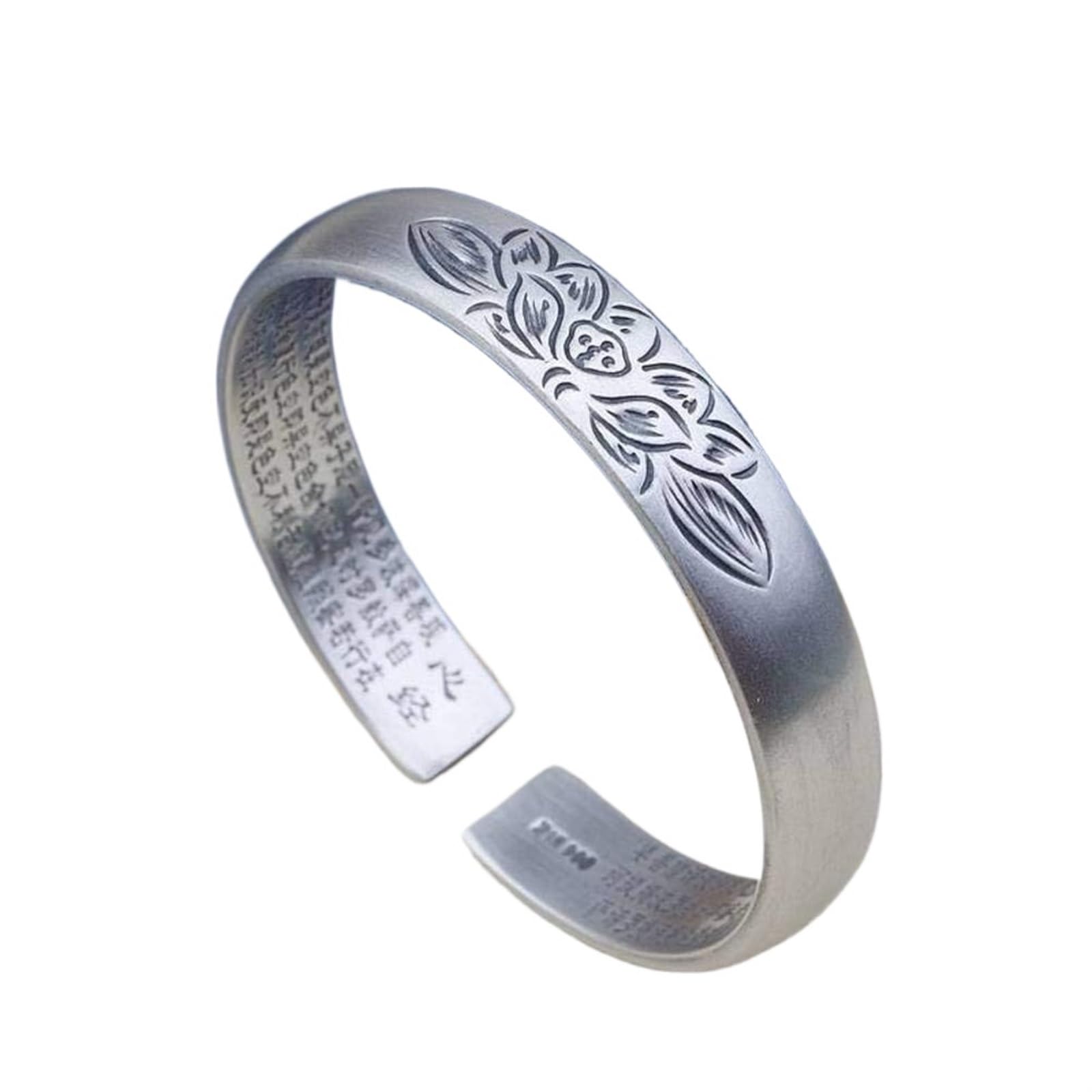 Bracciale in argento, bracciale rigido alla moda, braccialetto in argento 999 Bracciale con detti buddisti vintage Bracciale aperto in argento femminile di fascia alta. I braccialetti da 42 g possono