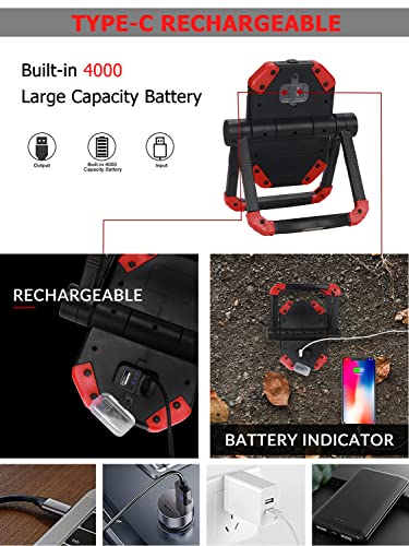 Adelante Rechargeable Led Work Light, 2500Lm 30W Cob Magnetic Working Lights With 4000 Capacity Mobile Charger & 360°Adjusting Stand Waterproof Usb Portable Flood Light For Mechanics, Car Repairing #TOP3