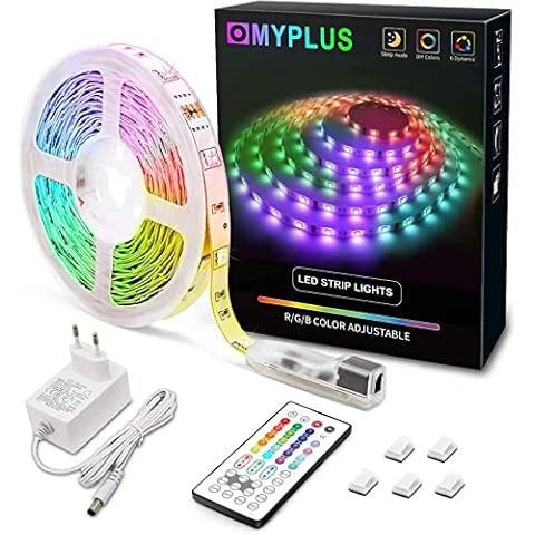 MYPLUS LED Streifen, RGB Led Strips 5M mit IR-Fernbedienung und Netzteil Beleuchtung Band Cover