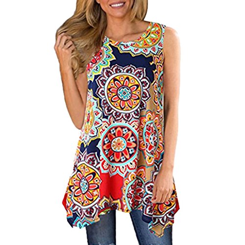 Verano Camisetas De Mujer 💝 Yesmile Blusa Holgada Asimétrica Ocasional Sin Mangas de Las Mujeres de La Blusa Floja Sin Mangas de Las Mujeres (Rojo, M)