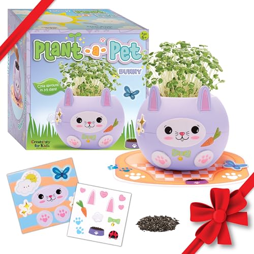 Creativity for Kids Plant-A-Pet: Bunny Chia Seed Plant Pet - Arts and Crafts for Kids, Girls Toys Ages 6-8+, Easter Basket Stuffers and Small Gifts for Girls
