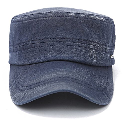 Qzunique Men's Distressed Solid Brim Flat Top Cap Washed Cotton Cadet Style Hat Casual Peaked Cap #TOP1