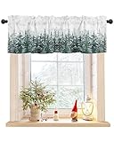 ALAGEO Pine Tree Forest Christmas Kitchen Curtain Valances Snowflake Window Curtain Treatment Short Topper Curtains Seasonal Valance Christmas Decor, 42x18 Inch