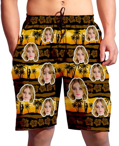 Custom Mens Swim Trunks Personalized Funny Face Swim Shorts Customized Photo Beach Board Shorts Gift for Men