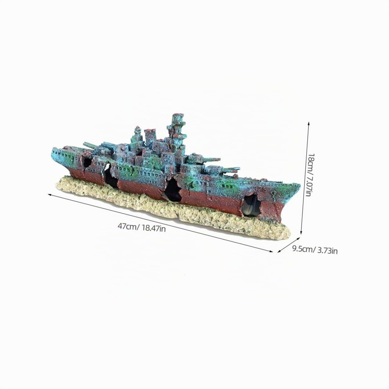ORFOFE Schiffswrack Aquarium Dekoration Resin Realistische Versunkene Kriegsschiff attrappe Wasserdichtes Unterwasser Ornament Versteck für Fische Maritimes Aquarium deko Element