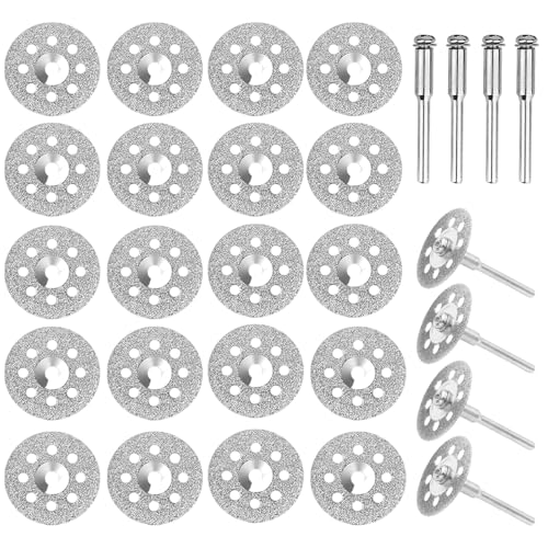 20 Piezas Mini Discos de Corte de Diamante, Sierra Circulares de Diamante, Hoja de Sierra Circular HSS con 4 Vástago de 3 mm para Jade, Porcelana, Vidrio