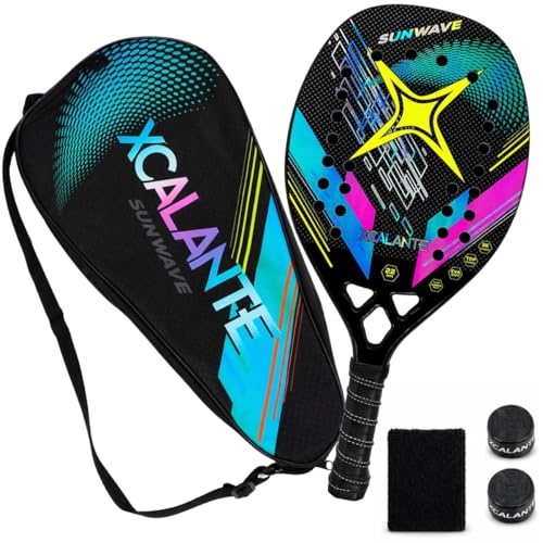 Raquete Beach Tennis 22mm Kit Completo com Capa Protetora Overgrip e Munhequeira Leve Controle e Conforto Iniciante Intermediário - Sunwave (Preta)