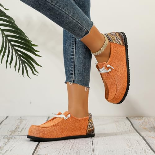 Unisex Orange Loafers for Men & Women – Slip-On Casual Shoes with Colorful Geometric Heel Detail, Lightweight Non-Slip Rubber Sole4