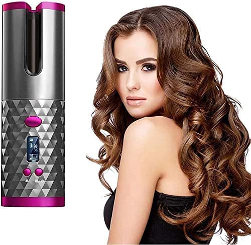 ALPHA STORE USB Rechargeable Automatic Wireless Electric Hair Curler L/R Rotating Curler,Cordless Auto Curler 300F-390F Temperature Control Full Anti-scalding, Curls or Waves Anytime