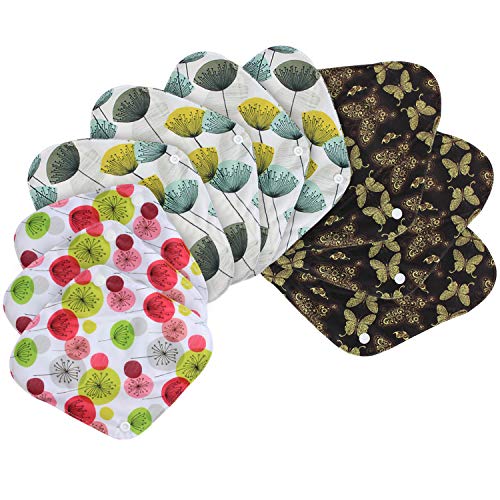 Teamoy 10Pcs Cloth Panty Liners, Reusable Sanitary Pads With Wet Bag, Washable Cloth Menstrual Pads With Charcoal Absorbency Layers (Country Style, 3Pcs×7.9"+4Pcs×10"+3Pcs×11.6") #TOP6