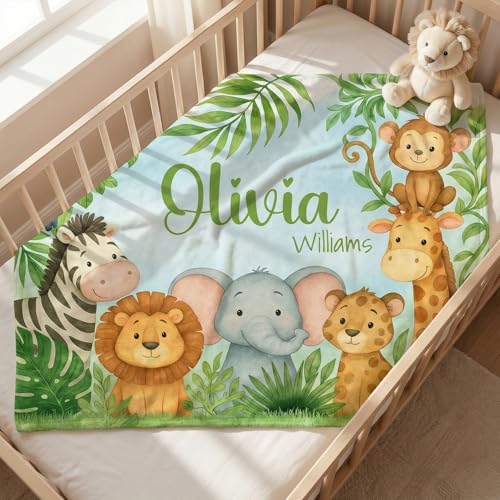 Image of Personalized Baby Blanket with Name, Custom Soft Flanne Blanket for Kisd, Toddlers, Personalized Baby Gifts for Infant Newborn Shower