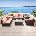 VINGLI 7 Pieces Wicker Patio Furniture Set Outdoor Conversation Set, Patio Sectional Sofa Set Rattan Chair, Outdoor Bistro Set with Coffee Table