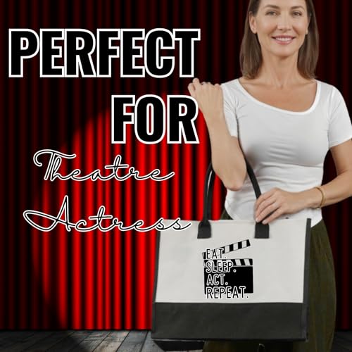 Image of InnoBeta Theater Gifts for Women, Eat Sleep Act Repeat, Canvas Tote Bag for Actress, Daughters, Friends, Coworkers, Bag with Top Zipper Closure and Shoulder Strap for Birthday