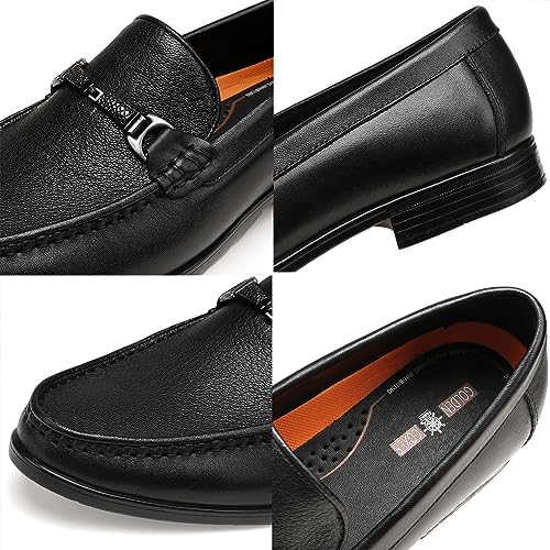 Image of Black Leather Dress Shoes for Men, Casual Metal Buckle Formal Business Shoes Wedding Slip on Loafer Party Dress Shoes