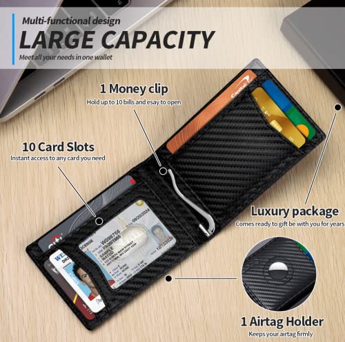 Airtag Wallet Men, Slim AirTag Wallet Bifold RFID Blocking with Money Clip Multiple Cards Pocket, Gifts for Mens(Carbon Black)4