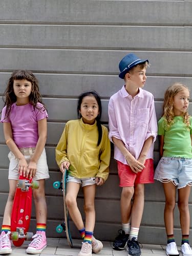 6 Pairs Kids Boys Crew Socks Kids Cotton Rainbow Stripe Calf Breathable Athletic Socks for Girls and Boys4