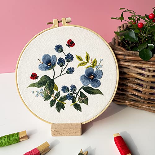 Myfelicity 4 Embroidery Kit, 4 Embroidery Cloths With Floral Botanical Patterns, Colored Thread, Instructions , 8 Needles And 2 Hoops Etc #TOP2
