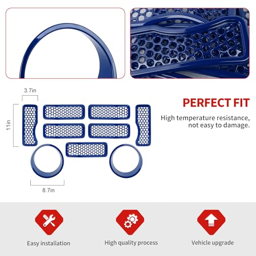 Image of 9PCS Headlight Cover & Front Grill Mesh Inserts Compatible with Jeep Wrangler JL JLU 2024-2025, NOT FIT JL Sport /Sport S (Blue)