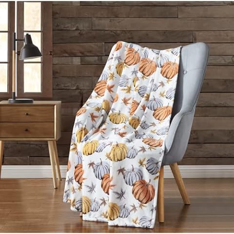 GoodGram Ultra Soft & Plush Autumn & Halloween Chic Themed Oversized Accent Throw Blankets - Assorted Styles (Golden Pumpkins) Cover