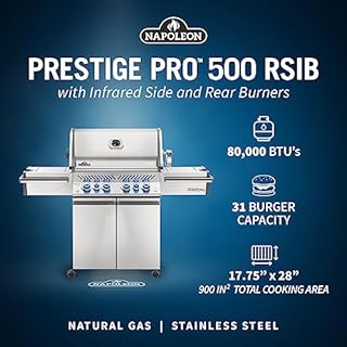 Napoleon PRO500RSIBNSS-3 Prestige PRO 500 RSIB Natural Gas Grill, sq.in, Stainless Steel