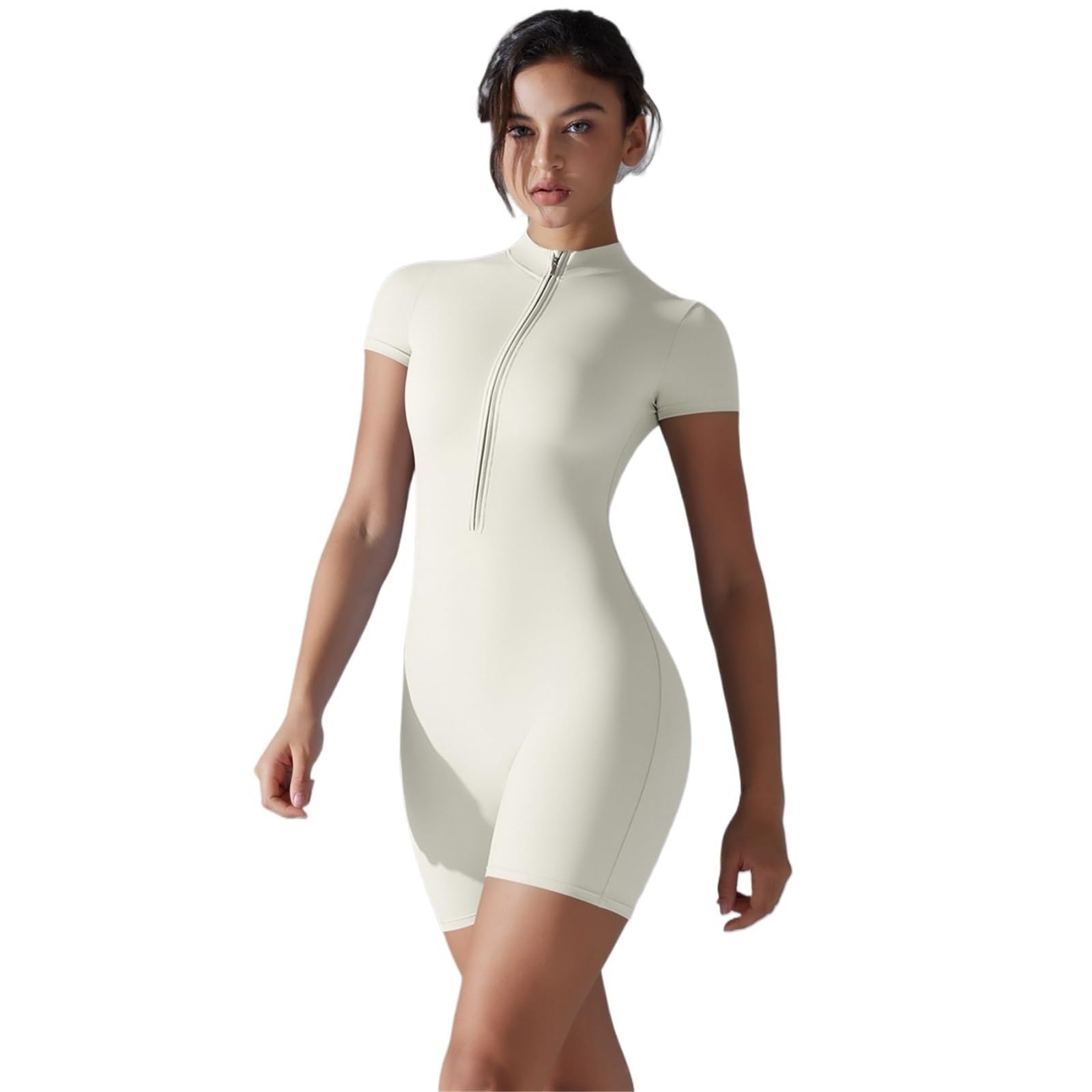 Monos de Yoga for Pilates, mono Fitness manga corta verano, ropa deportiva con media cremallera, conjunto gimnasio una pieza
