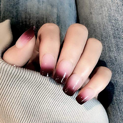 Asooll False Nails Pink Gradient Sequins Full Cover Short Square Coffin Fake Nails Fashion Party Clip on Nails for Women and Girls