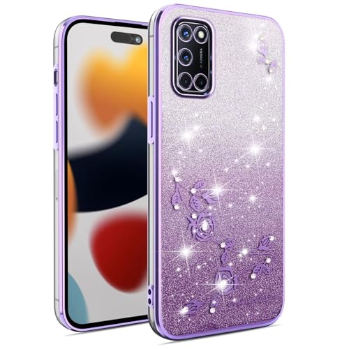 WOWUDI Compatibile per Oppo A52/A72 4G Silicone Case,Trasparente Glitter Bling Cover Glitter Clear View Scintillante TPU Case,Cover per Oppo A52/A72 4G.-Viola