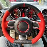 SAXTZDS レッドスエードブラックレザーステアリングホイールカバー、アウディTT TTS 8J 2006-2014 A3 S38Pに適合