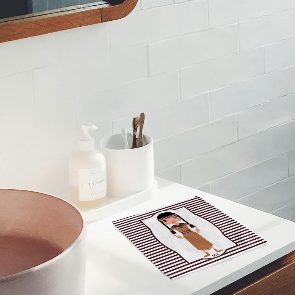 3dRose 11x12 Wash Cloth for Face and Body - American Native Girl Representing Indigenous Peoples of The Americas Countries and Cities Cartoon