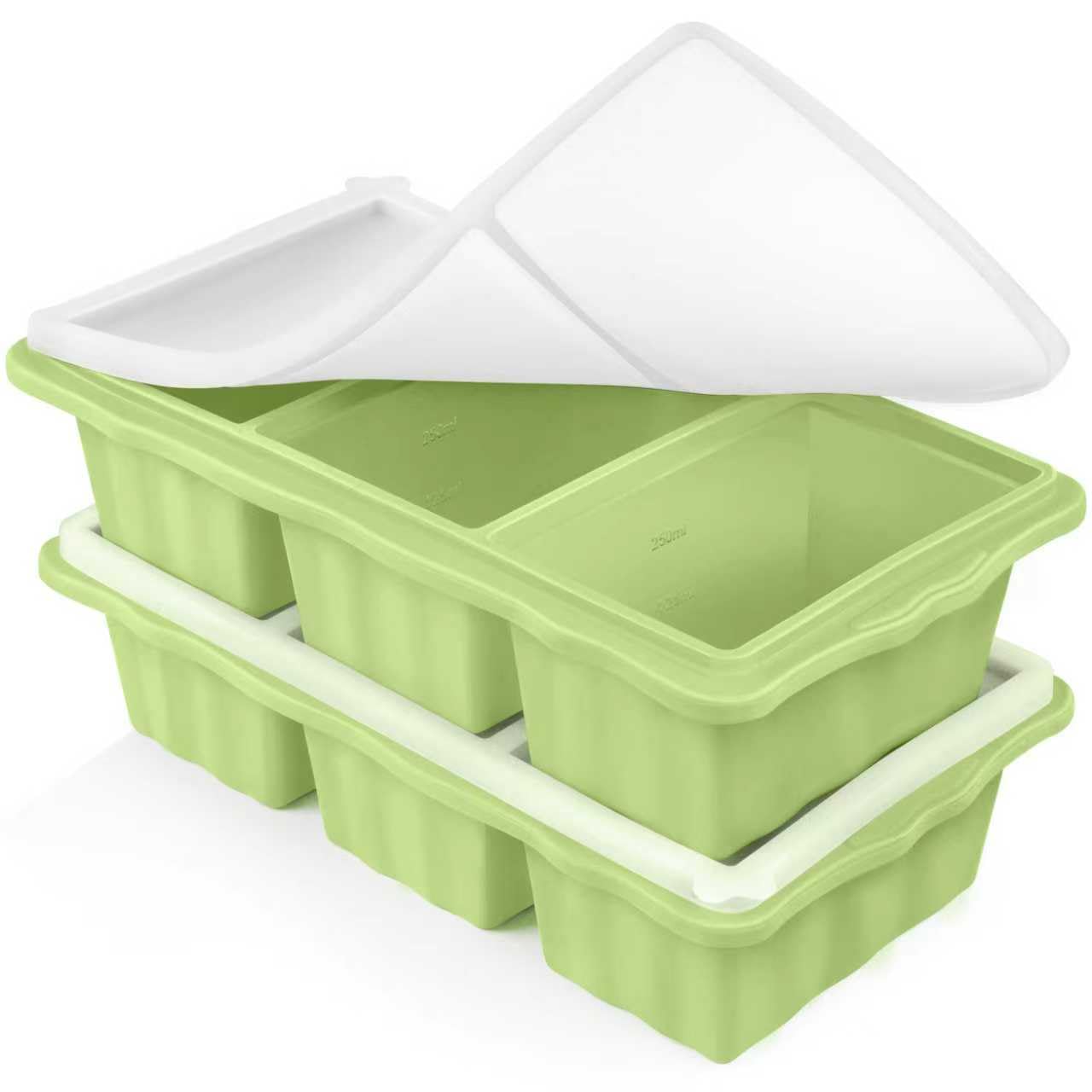 2er-Set Silikon-Gefrierformen für Suppen-Eiswürfel, 1-Tassen-Suppen-Gefrierformen mit Deckel für Meal Prep, ergibt 6 1-Tassen-Suppenportionsformen zum Aufbewahren von 250 ml / 125 ml Brühe, Suppe