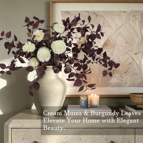 Image of 6PCS Cream Mums Long Stem Faux Fall Flowers Realistic Artificial Fall Flowers Indoor 25.5 inch Faux Silk Mums Flower Stems for Vases Flowers Artificial for Decoration Farmhouse Home Decor