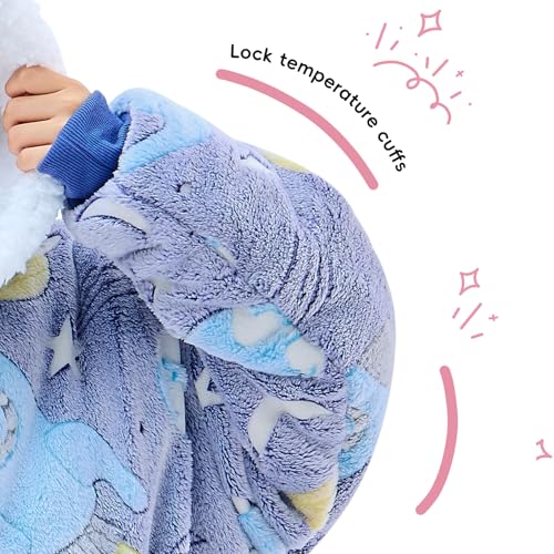 yescool Wearable Blanket Hoodie Kids Glow in the Dark, Oversized Blanket Sweatshirt with Sherpa Teen Girl Gifts for Kids,Girls, 8-15 Year Old Girl Boy Gift Warm Wearable Blankets, One Size, Universe