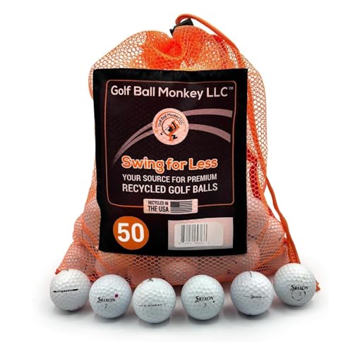 Golf Ball Monkey Recycled For Srixon Golf Balls Bulk Mix 50 Pack- Mix Of 4A/ Near Mint &Amp; 3A/Good Used Srixon Soft Feel Golf Balls, Srixon Z Star Balls, Q Star Golfballs &Amp; Marathon W/Mesh Bag