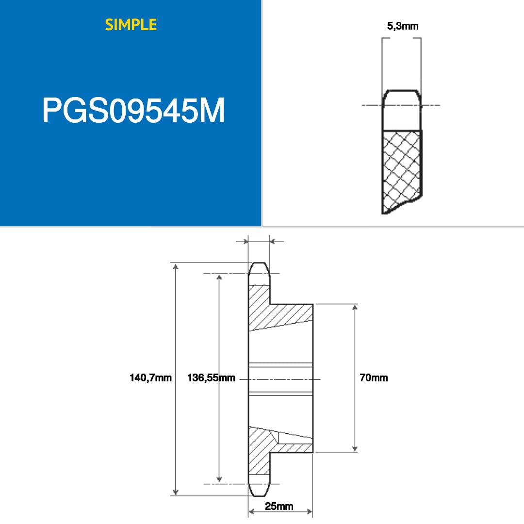 CMW - Piñones de cubo desmontable 2517 - Dentado doble - 10B2 - Norma ISO - Acero - 38 dientes - Paso de 15,8 mm