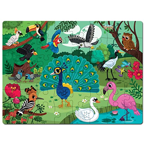 Image of Mini Leaves 48 Piece Wooden Puzzle for Kids & Adults - Jungle Birds Jigsaw Puzzle - Fun & Challenging Floor Wooden Puzzle Game - Gift for Adults and Kids - Safe & Durable Educational Toys
