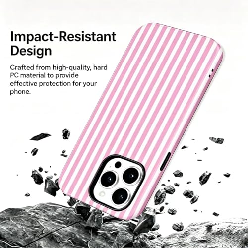 Image of for iPhone 15 Case Cute Phone Case,Compatible with MagSafe,Dual Layer Shockproof Protective Phone Cover,Hard Shell + Silicone Cover,Fashion Design for Women Girls,Striped Pink