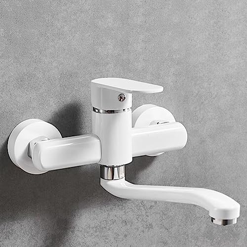Robinet d'évier mural blanc pivotant 25 cm au design épuré moderne