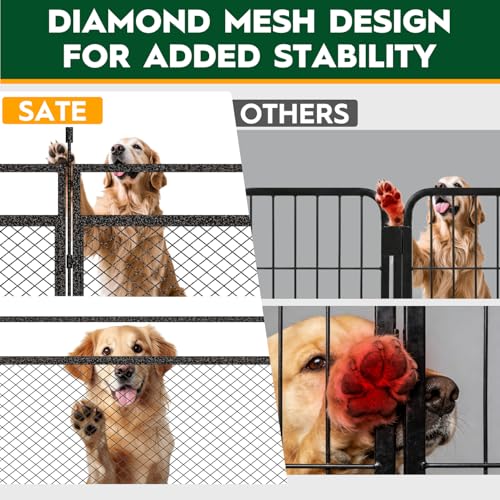 Image of Dog Fence with Safety Mesh, 47 inch Height 8 Panels Metal Pet Playpen Indoor Outdoor, Portable Dog Fence Outdoor for Yard,Camping& RV | Black-Silver