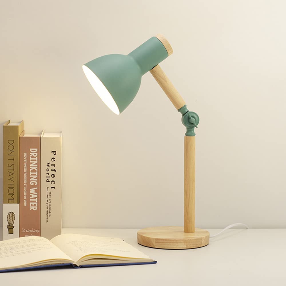 Lampada Da Tavolo In Metallo E Legno Kaixunl – Braccio Regolabile, Base Stabile, Attacco E27, Altezza 47 Cm, Perfetta Per Lettura, Comodino E Camera Bambini