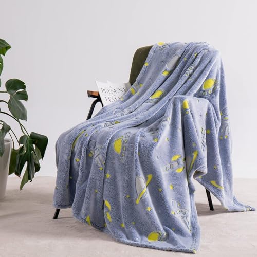 Glow in The Dark Blanket for Kid, 6x6 Feet size blankets for kids, Luminous Star Soft Fleece Throw for Girls Boys Teen, Toddler Bedding & Cozy Nightlight Blanket, Grey Flannel Plush for Couch Sofa Bed
