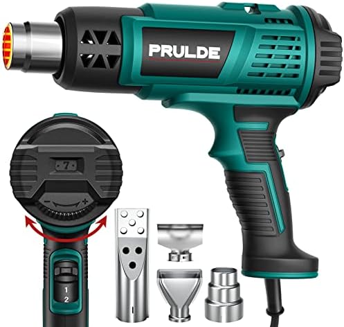 Heat Gun, PRULDE Heavy Duty Variable Temperature Control Hot Air Gun 122℉~1202℉, Dual Fan Settings with 6.56Ft UL Cord for Crafts, Shrink Tubing/Wrapping, Paint Removal HG0240-US