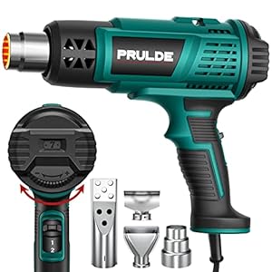 Heat Gun, PRULDE Heavy Duty Variable Temperature Control Hot Air Gun 122℉~1202℉, Dual Fan Settings with 6.56Ft UL Cord…