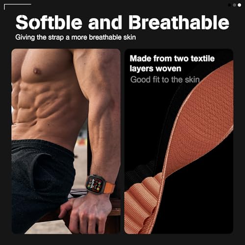 Image of MRAIN-H Leather Design Compatible with Apple Watch Bands Ultra 3 2 1 (49mm) & Series 11 10 9 8 7 6 5 4 SE 3 2 1 (46mm 45mm 44mm), Soft Stretchy Nylon Sport Band for iWatch Men Women