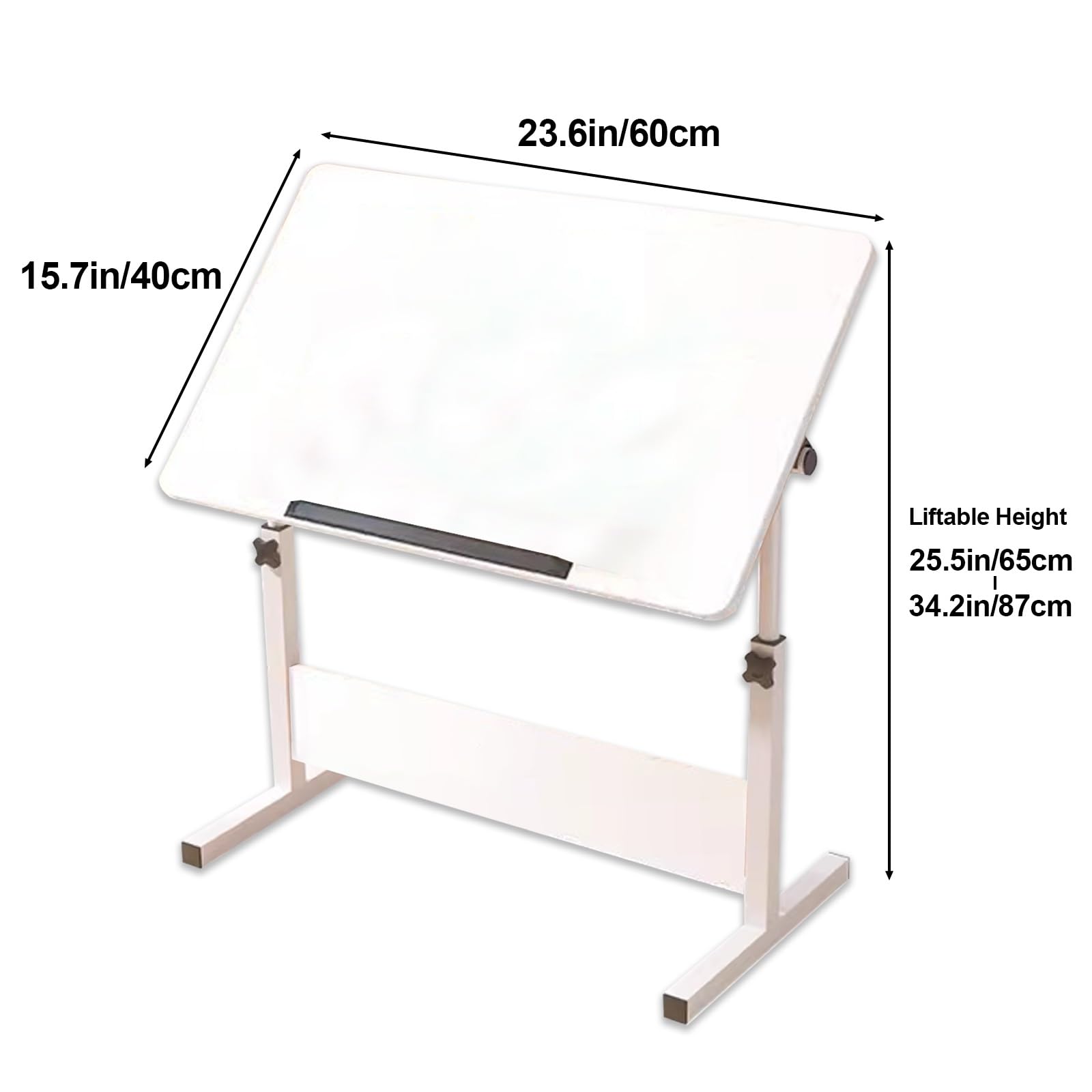 Zeichentisch für Künstler, höhenverstellbar und abgewinkelt, mit Tischstaffeleien, ideal für Zuhause, Büro, 40 x 60 cm, Weiß