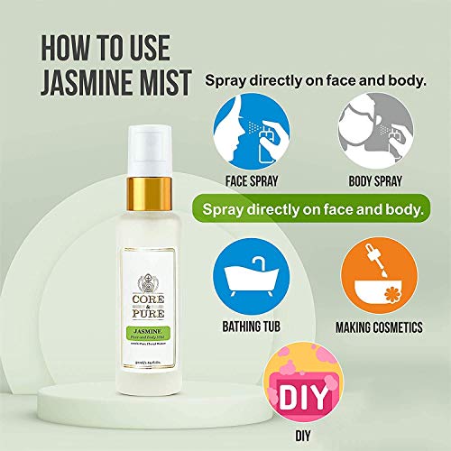 Image of CORE & PURE Jasmine Water 50 ML - For Matured & Dull Face | Mist /Spray Toner | Natural Essential Oil Hydrosol - (Pack of 2, 50ml)