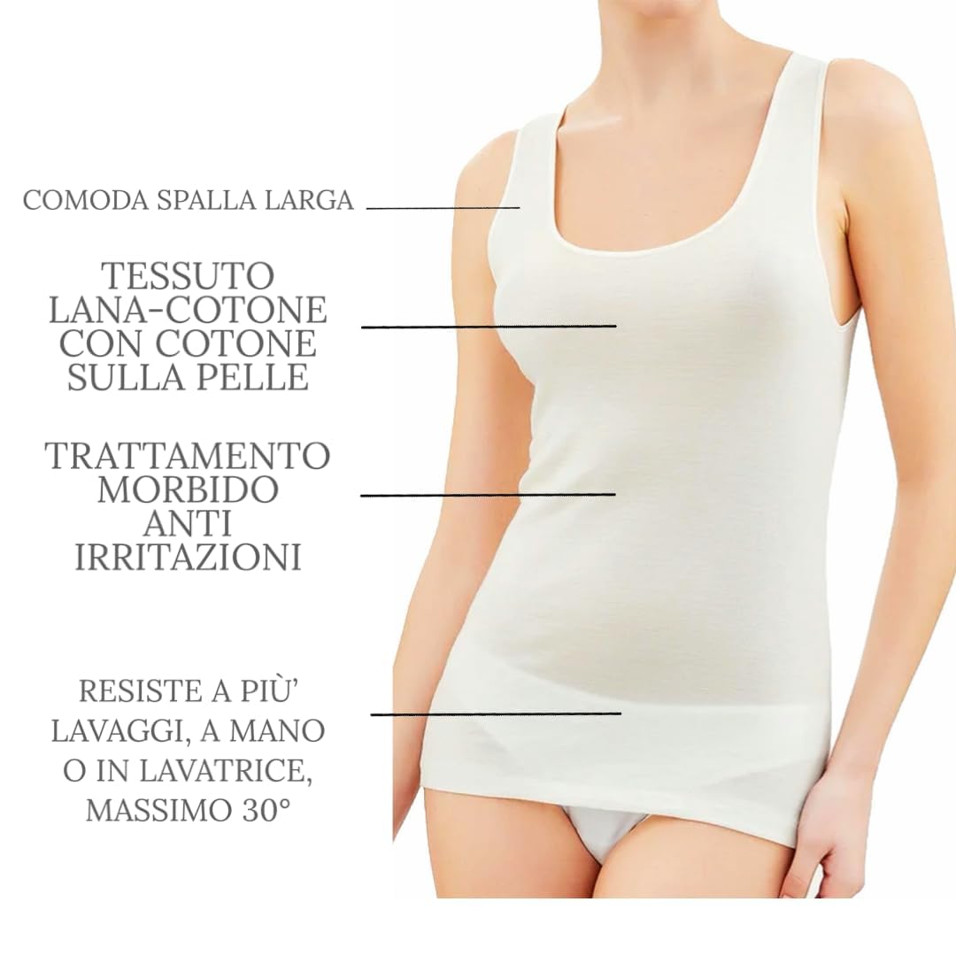 Canottiera Donna Invernale Lana Cotone Liscia 3-5-1 Pezzi Canottiera Donna Spalla Larga Lana Cotone - Canotta Intima Invernale 8027 8028