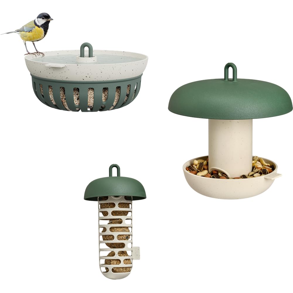elho Essential Bird Set | inklusive Vogelhäuschen, Futterschale und - Leaf Green