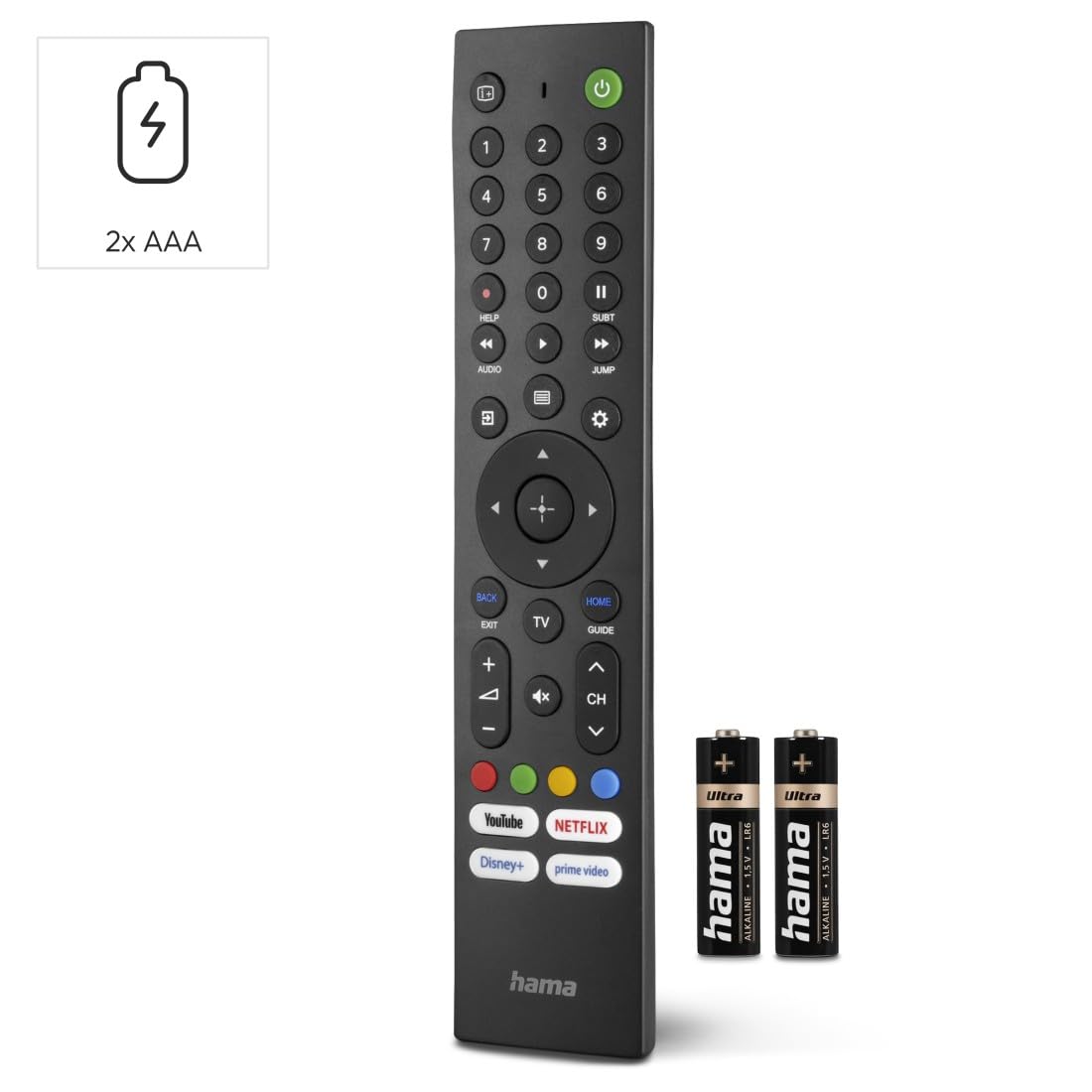 Hama uniwersalny pilot do telewizorów Sony (podczerwień, tryb uczenia się, przycisk aplikacji VOD, tryb dla seniora, ergonomiczne przyciski, zasięg 10 m, 2x baterie AAA w zestawie)