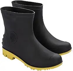Bota De Pvc Preta E Amarela, Cano 3/4, Com Forro, Grendene